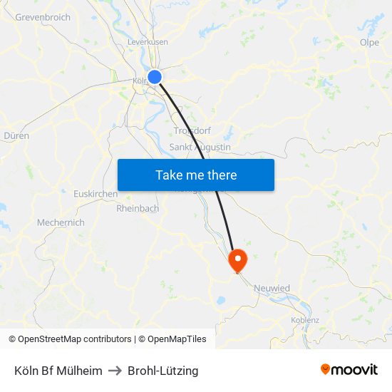 Köln Bf Mülheim to Brohl-Lützing map