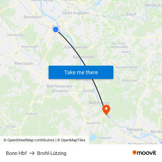 Bonn Hbf to Brohl-Lützing map