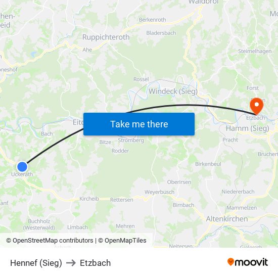 Hennef (Sieg) to Etzbach map