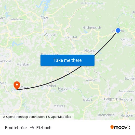 Erndtebrück to Etzbach map