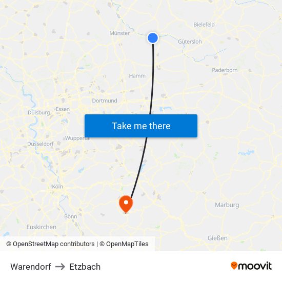 Warendorf to Etzbach map