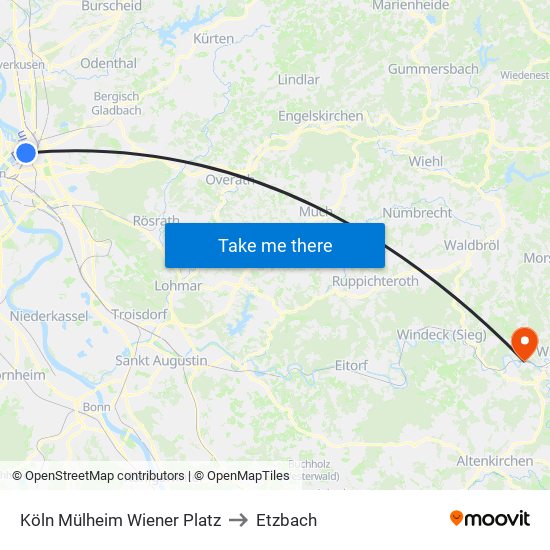 Köln Mülheim Wiener Platz to Etzbach map