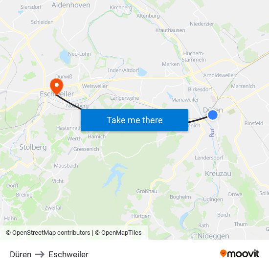 Düren to Eschweiler map