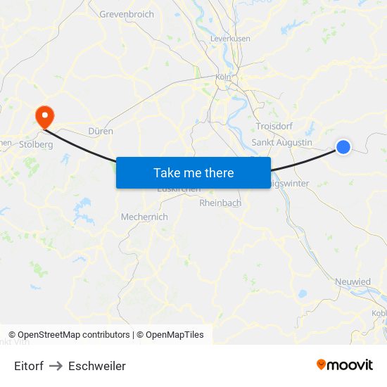 Eitorf to Eschweiler map