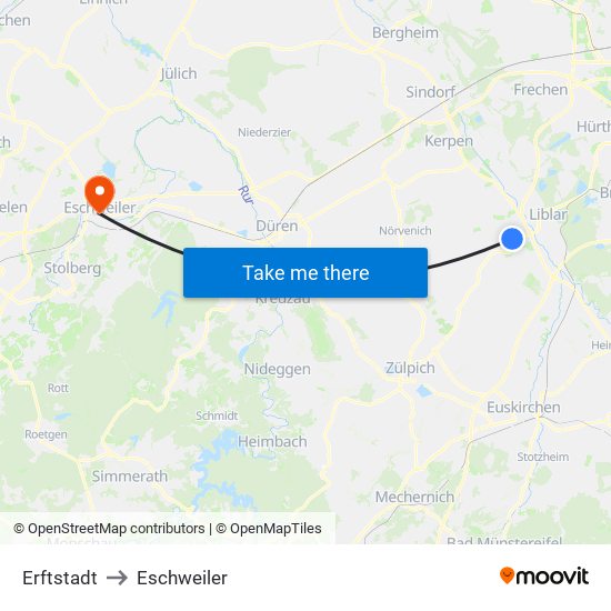 Erftstadt to Eschweiler map