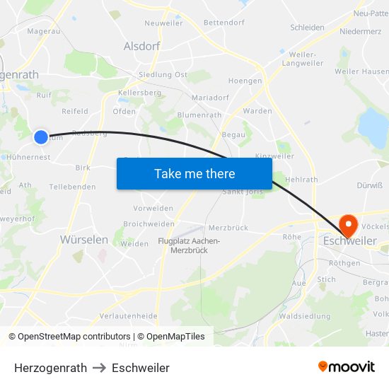 Herzogenrath to Eschweiler map