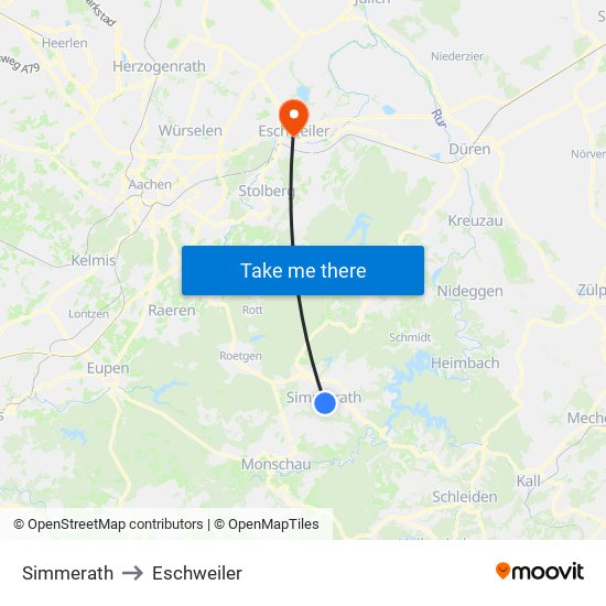 Simmerath to Eschweiler map