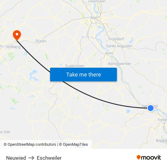 Neuwied to Eschweiler map