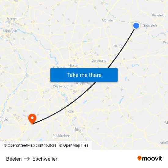 Beelen to Eschweiler map