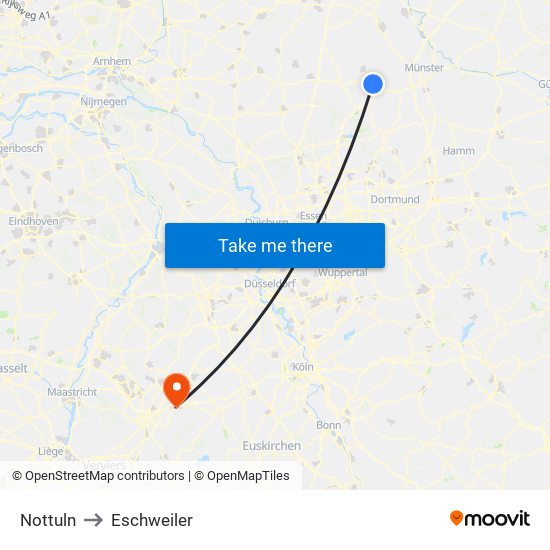 Nottuln to Eschweiler map