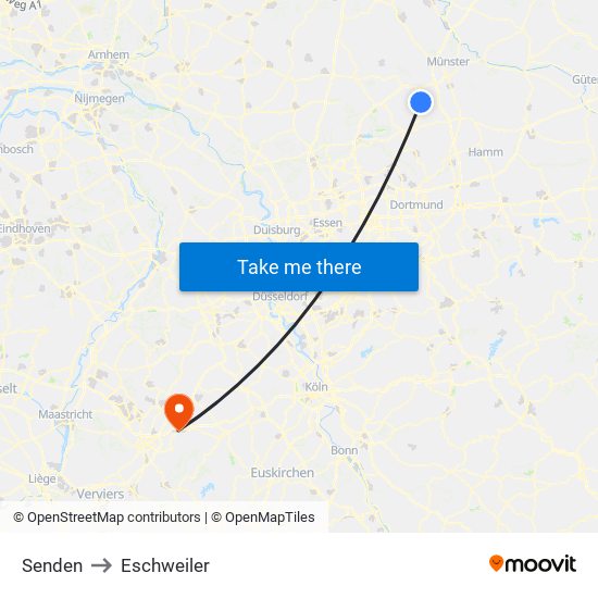 Senden to Eschweiler map
