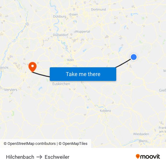 Hilchenbach to Eschweiler map