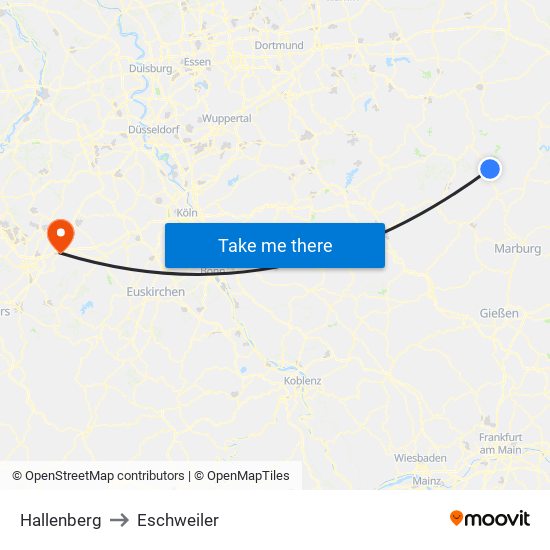 Hallenberg to Eschweiler map