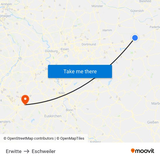 Erwitte to Eschweiler map