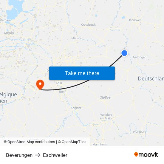 Beverungen to Eschweiler map