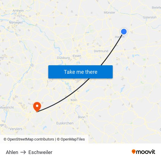 Ahlen to Eschweiler map