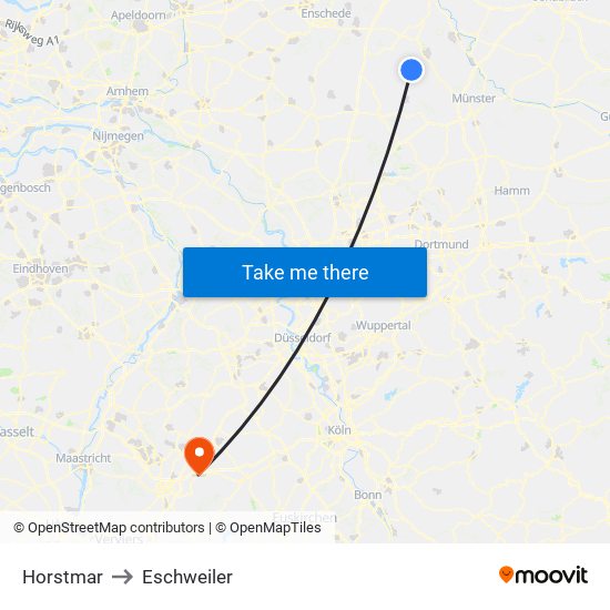Horstmar to Eschweiler map