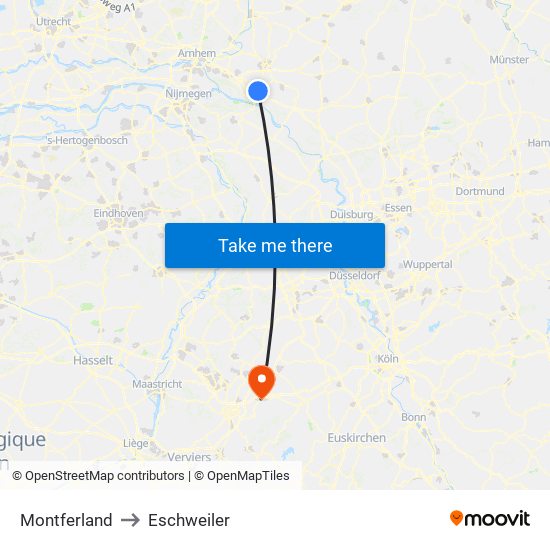 Montferland to Eschweiler map