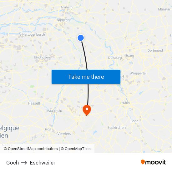 Goch to Eschweiler map