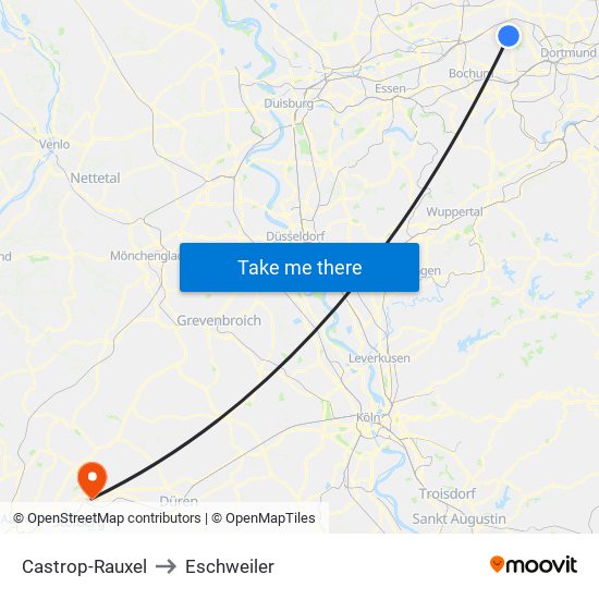 Castrop-Rauxel to Eschweiler map