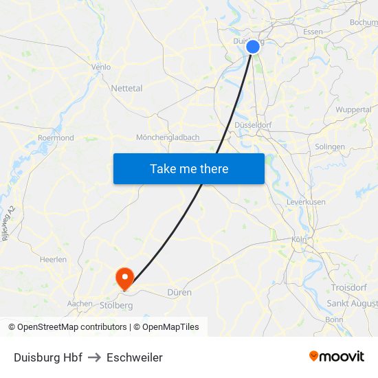 Duisburg Hbf to Eschweiler map