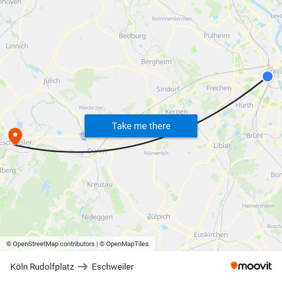 Köln Rudolfplatz to Eschweiler map