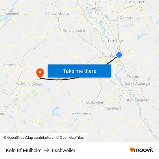 Köln Bf Mülheim to Eschweiler map