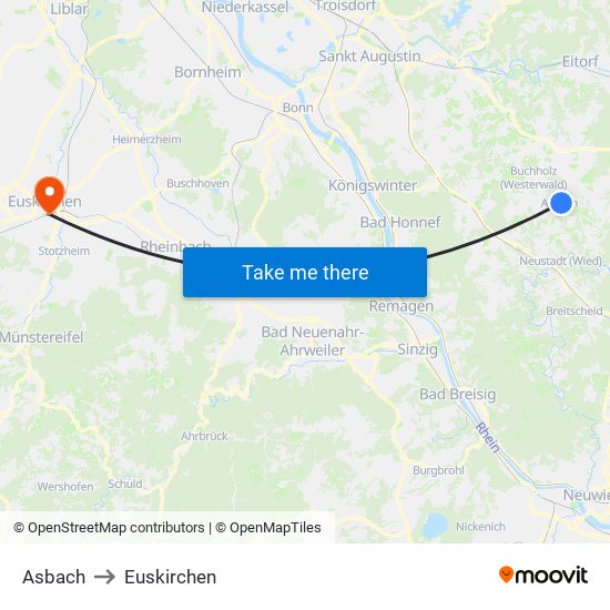 Asbach to Euskirchen map