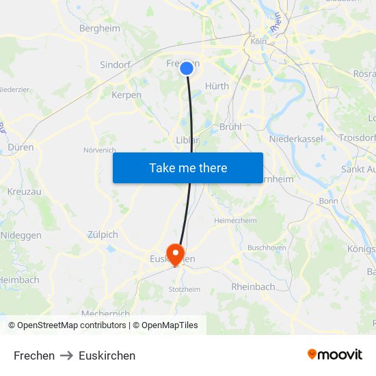 Frechen to Euskirchen map