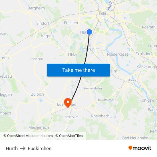 Hürth to Euskirchen map