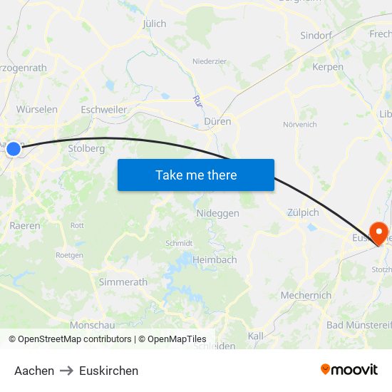 Aachen to Euskirchen map