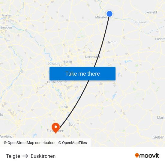 Telgte to Euskirchen map