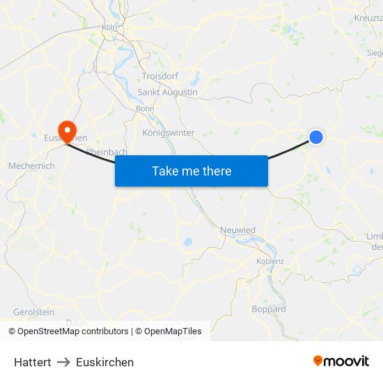 Hattert to Euskirchen map