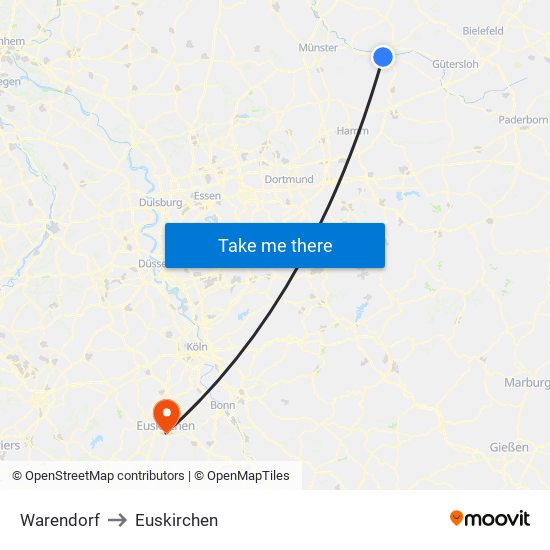 Warendorf to Euskirchen map