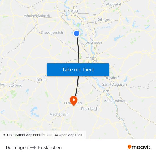 Dormagen to Euskirchen map