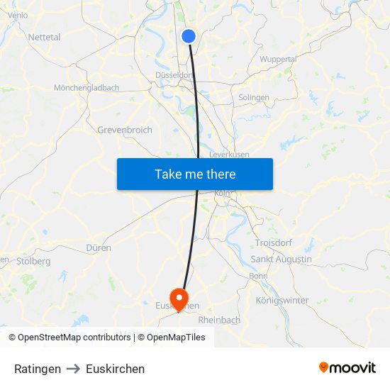 Ratingen to Euskirchen map