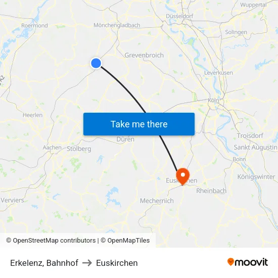Erkelenz, Bahnhof to Euskirchen map