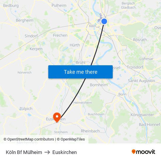 Köln Bf Mülheim to Euskirchen map