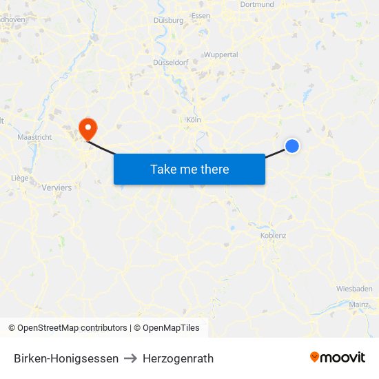 Birken-Honigsessen to Herzogenrath map