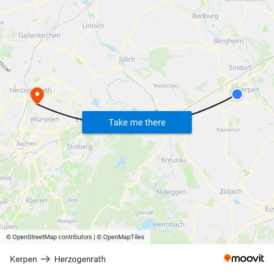 Kerpen to Herzogenrath map