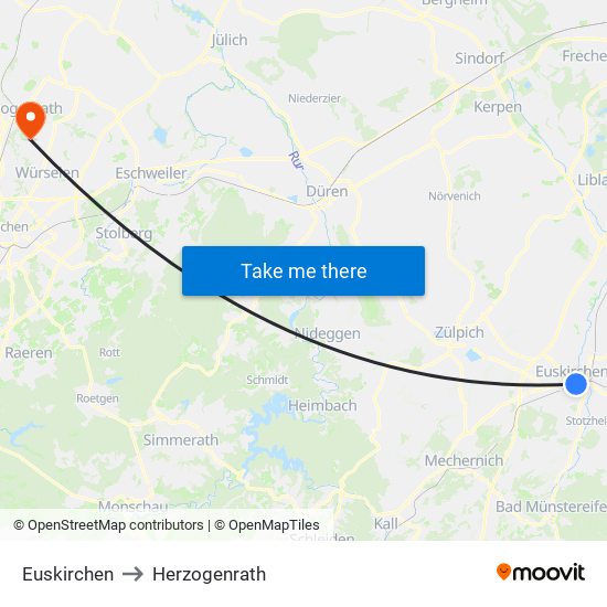 Euskirchen to Herzogenrath map