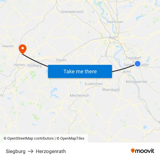 Siegburg to Herzogenrath map