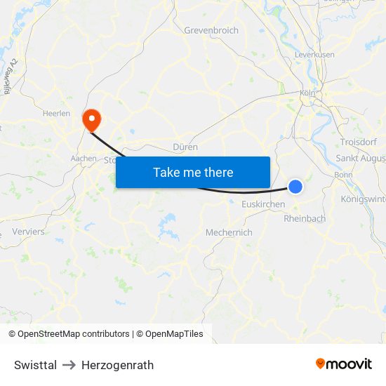 Swisttal to Herzogenrath map