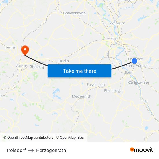 Troisdorf to Herzogenrath map