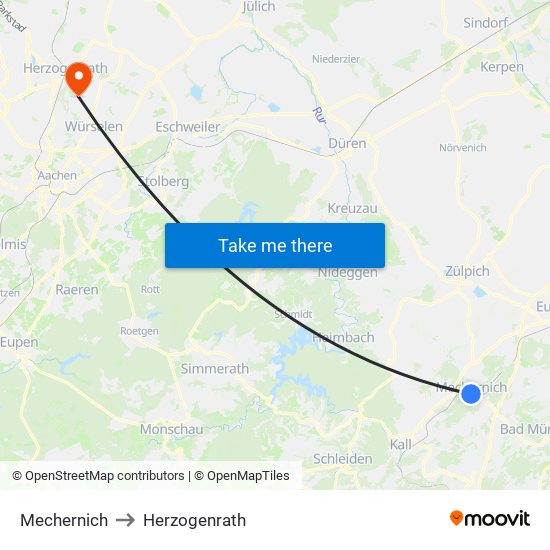 Mechernich to Herzogenrath map