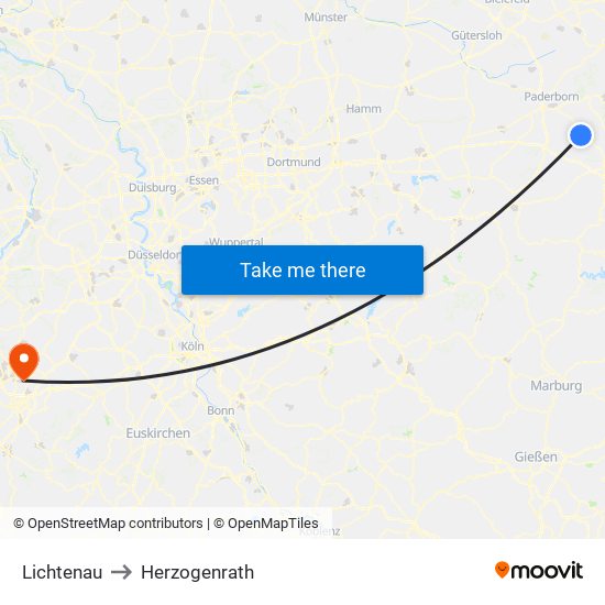 Lichtenau to Herzogenrath map