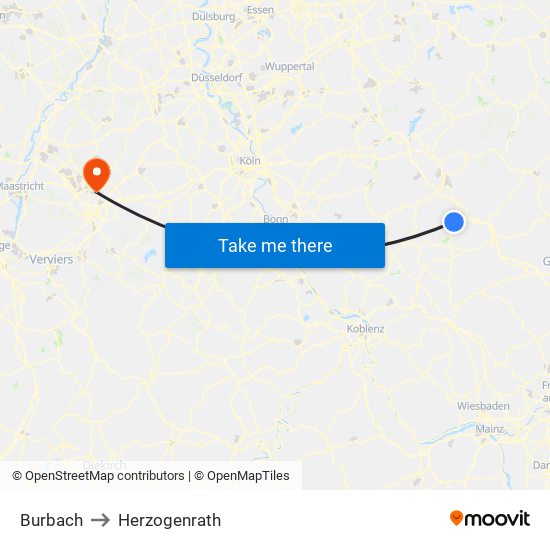 Burbach to Herzogenrath map