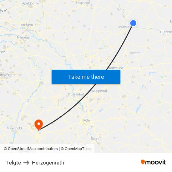 Telgte to Herzogenrath map