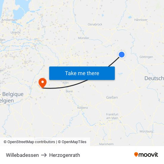 Willebadessen to Herzogenrath map