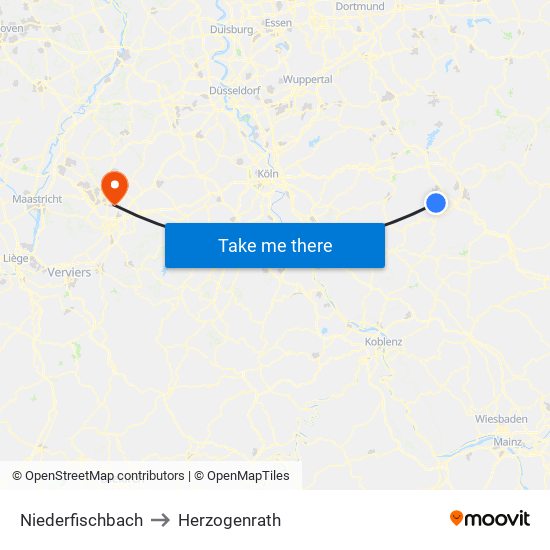 Niederfischbach to Herzogenrath map